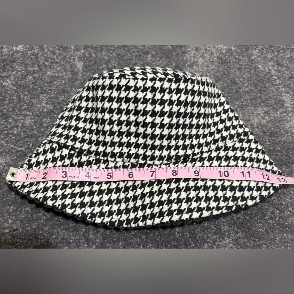 Black White Houndstooth Reversible Bucket Hat Women One Size